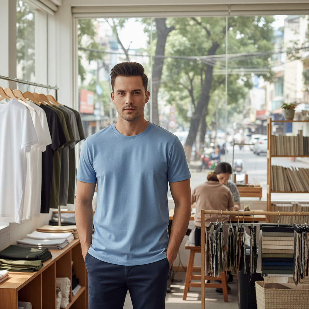 Áo thun nam basic: Cách chọn chất liệu cotton thoáng mát