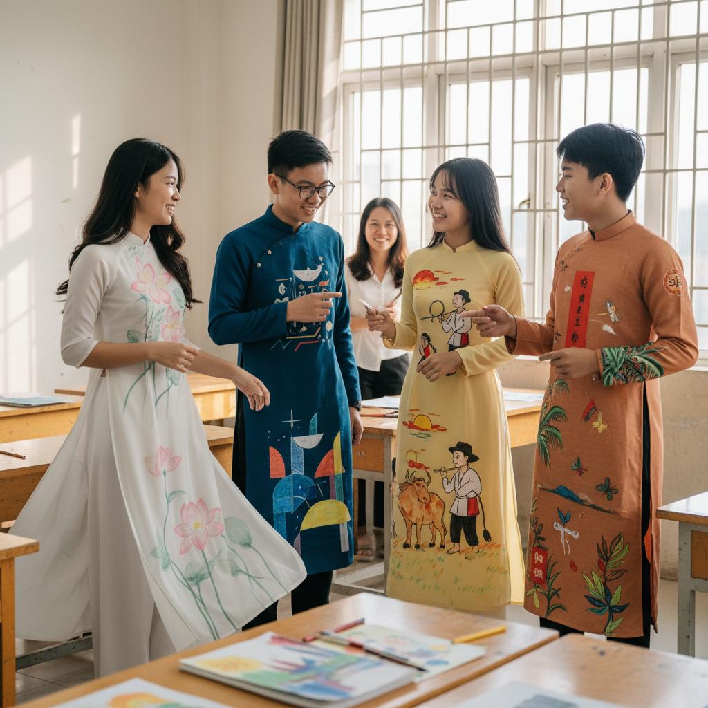 vẽ áo dài lớp 7